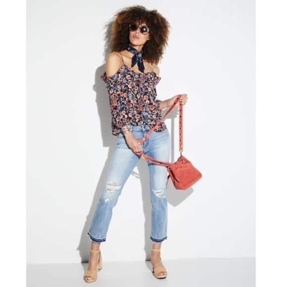 Joie Birtha Cold-Shoulder Floral Print Silk Blouse - Picture 1 of 3